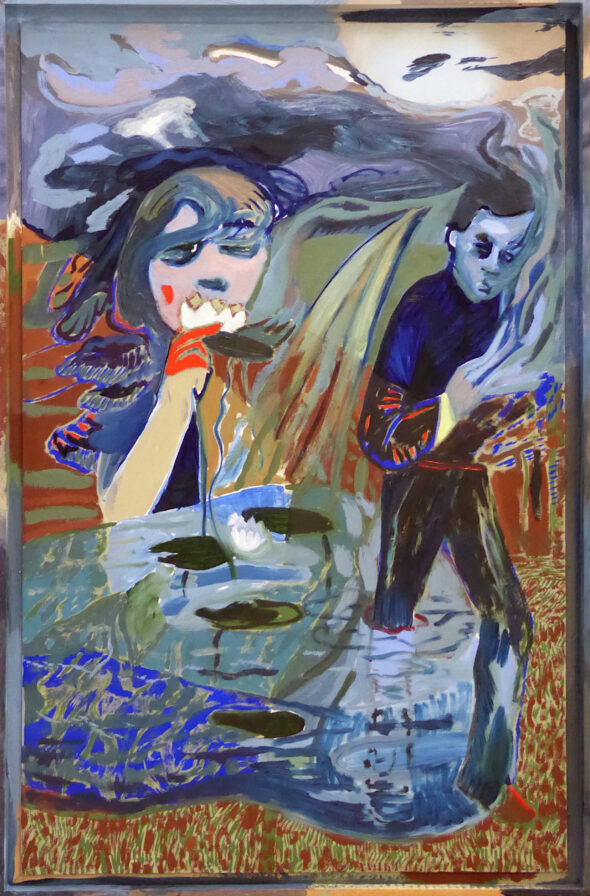 Munch boy in a Lily pond / ei tempera / acryl en olieverf op paneel / 119x79cm / 2022